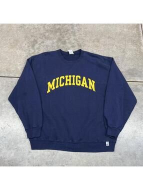 vintage university of michigan russell athletics navy collegiate crewneck large